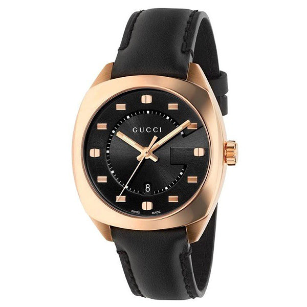 Gucci GG2570 Black Leather Black Dial Quartz Watch for Ladies- GUCCI YA142407