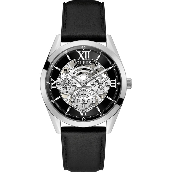 Guess Tailor Black Leather Strap Black Dial Quartz Watch for Gents - GW0389G1