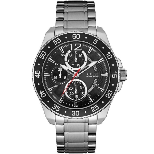 Guess Jet Silver Stainless Steel Black Dial Quartz Watch for Gents - W0797G2