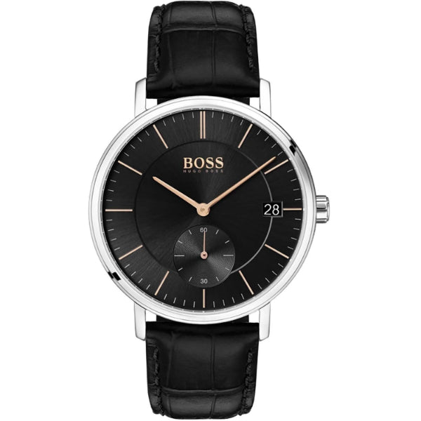 HUGO BOSS Corporal Black Leather Strap Black Dial Quartz Watch for Gents - 1513638