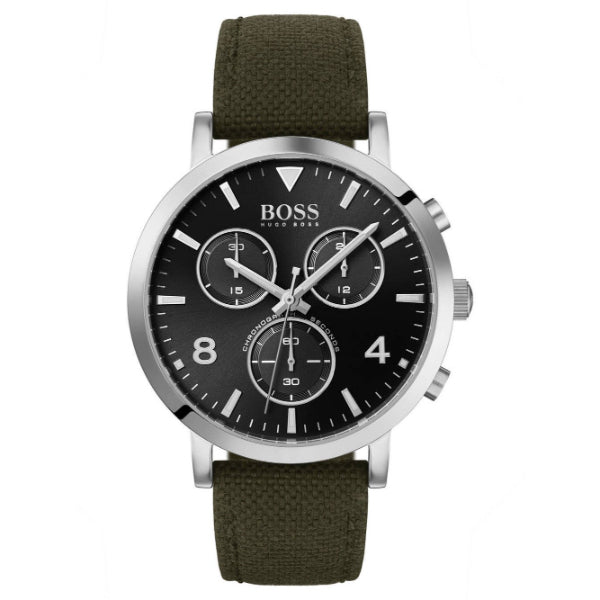 HUGO BOSS Vesada Green Nylon Strap Black Dial Quartz Watch for Gents- HUGO BOSS 1513692