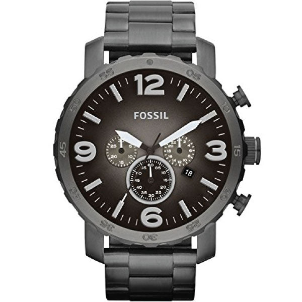 Fossil Nate Smoke Stainless Steel Gunmetal Dial Chronograph Quartz Watch for Gents - JR1437