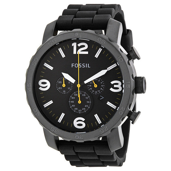 Fossil Nate Black Silicone Strap Black Dial Chronograph Quartz Watch for Gents - JR1425