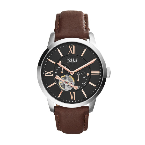 Fossil Townsman Brown Leather Strap Black Dial Automatic Watch for Gents - ME3061