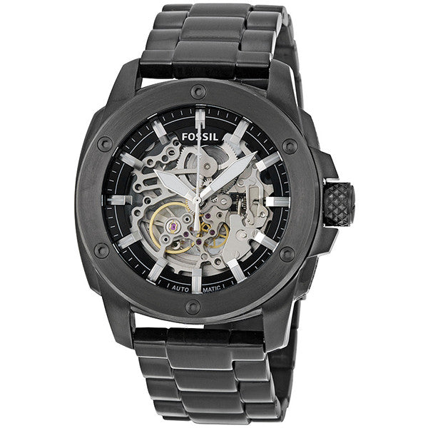 Fossil Modern Machine Black Stainless Steel Skeleton Dial Automatic Watch for Gents - ME3080