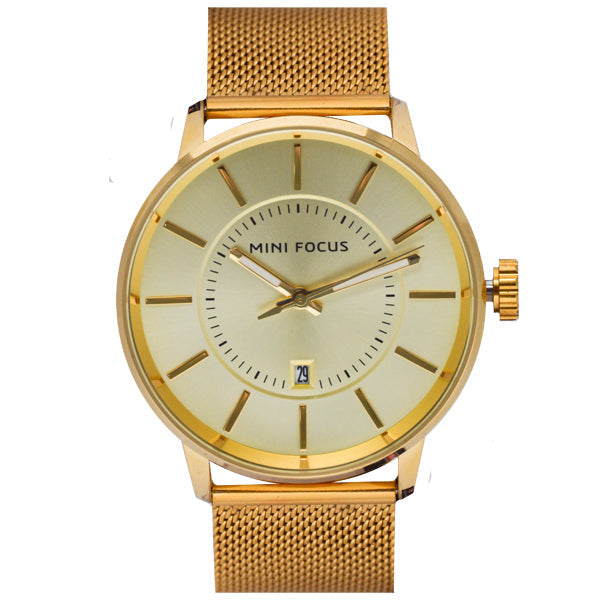 Mini Focus Gold Mesh Bracelet Gold Dial Quartz Watch for Gents - MF0034G-04