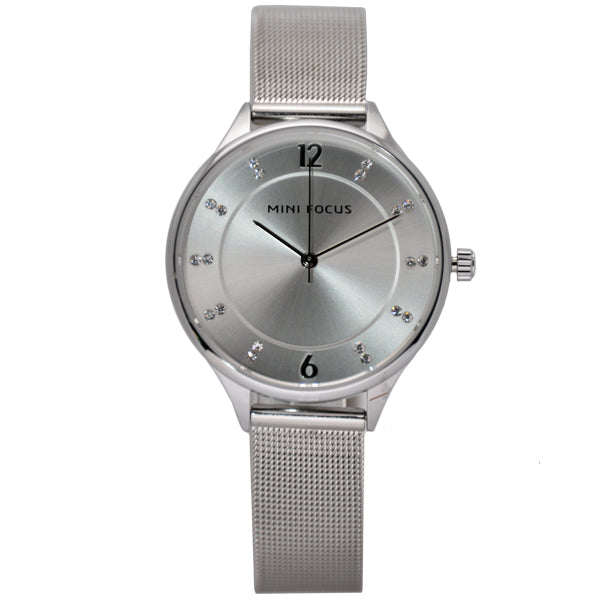 Mini Focus Silver Mesh Bracelet Silver Dial Quartz Watch for Ladies - MF0045L-02