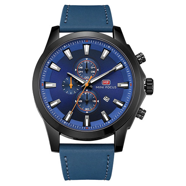 Mini Focus Blue Leather Strap Blue Dial Chronograph Quartz Watch for Gents - MF0082G-03