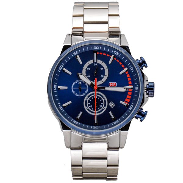 Mini Focus Silver Stainless Steel Blue Dial Chronograph Quartz Watch for Gents - MF0085G-04