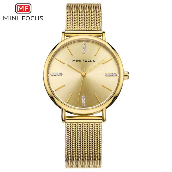 Mini Focus Gold Stainless Steel Mesh Gold Dial Quartz Watch for Ladies - MF0036L-01