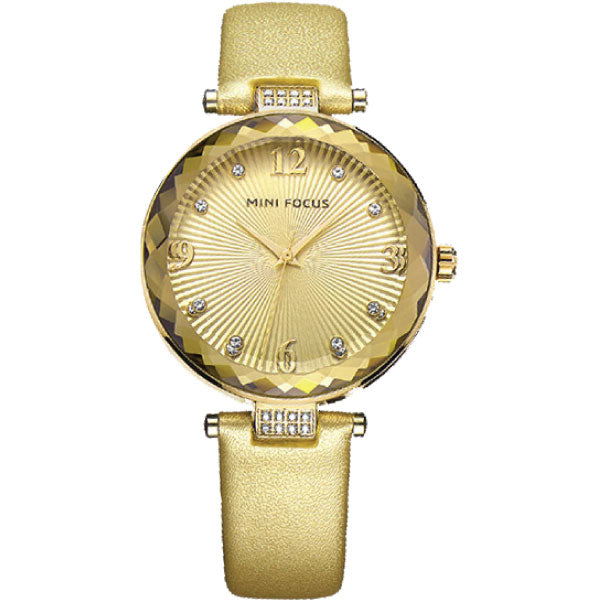 Mini Focus Gold Leather Strap Gold Dial Quartz Watch for Ladies - MF0038L-01