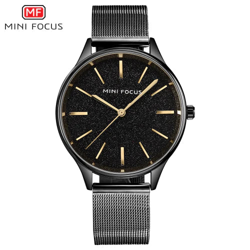 Mini Focus Black Mesh Bracelet Black Dial Quartz Watch for Ladies - MF0044L-03