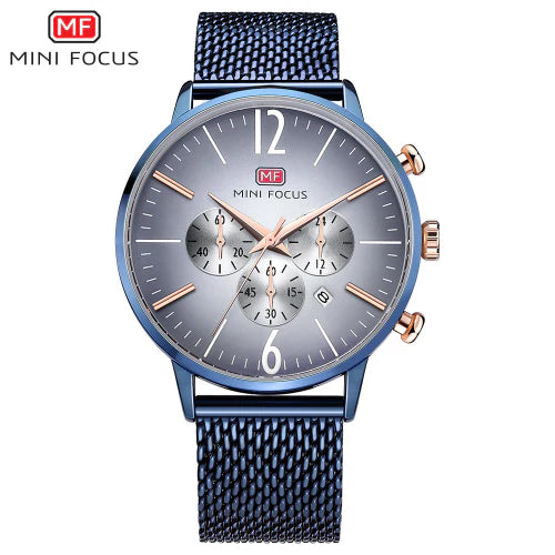 Mini Focus Blue Mesh Bracelet Blue Dial Chronograph Quartz Watch for Gents - MF0114G-08