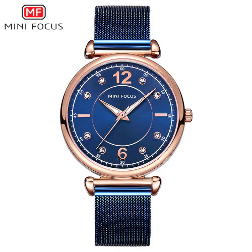 Mini Focus Blue Mesh Bracelet Blue Dial Quartz Watch for Ladies - MF0177L-04