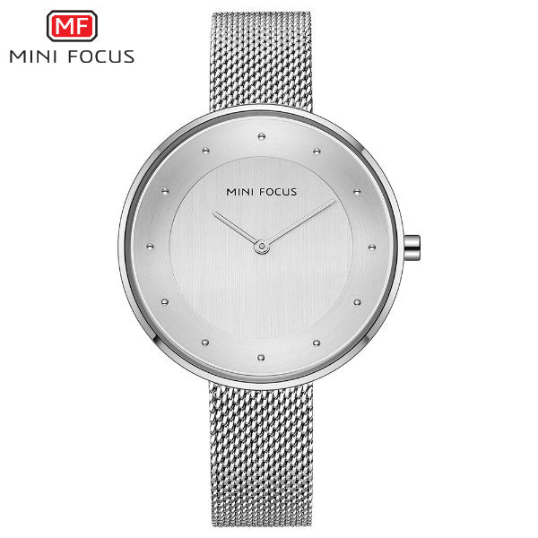 Mini Focus Silver Mesh Bracelet Silver Dial Quartz Watch for Ladies - MF0179L-02