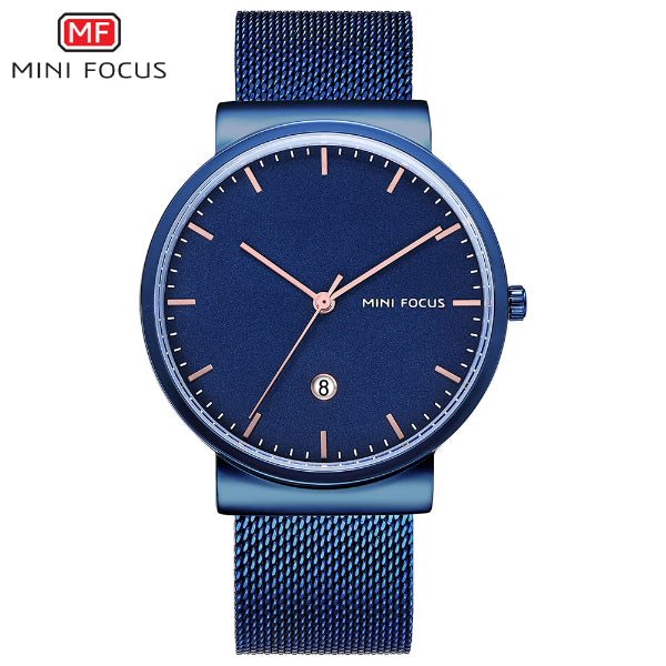 Mini Focus Blue Mesh Bracelet Blue Dial Quartz Watch for Gents - MF0184G-05