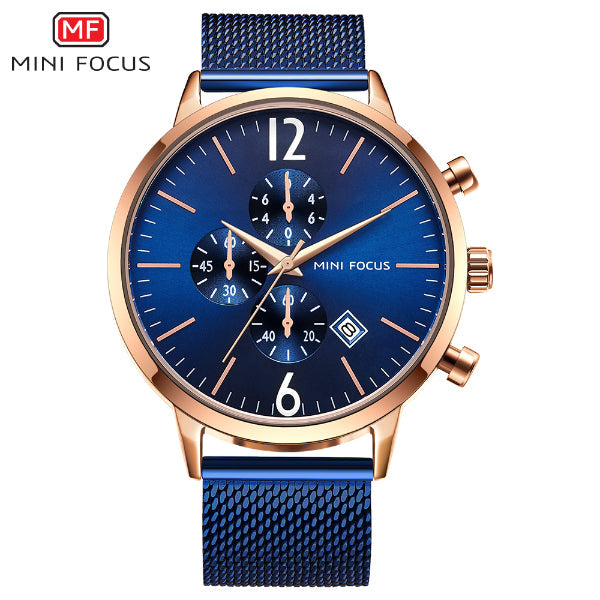 Mini Focus Blue Mesh Bracelet Blue Dial Chronograph Quartz Watch for Gents - MF0185G-02