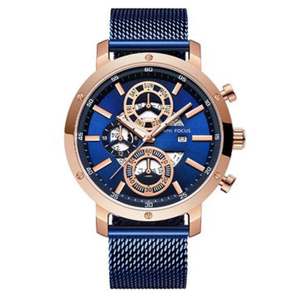 Mini Focus Blue Mesh Bracelet Blue Dial Chronograph Quartz Watch for Gents - MF0190G-03