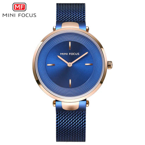 Mini Focus Blue Mesh Bracelet Blue Dial Quartz Watch for Ladies - MF0195L-04