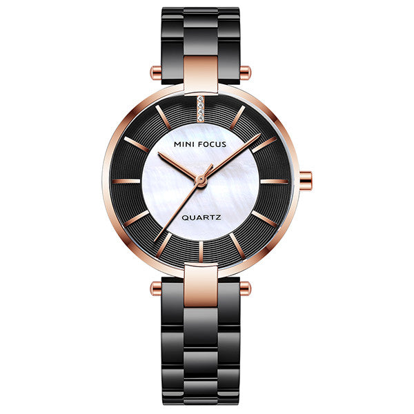 Mini Focus Black Stainless Steel Mother Of Pearl Dial Quartz Watch for Ladies - MF0224L-03