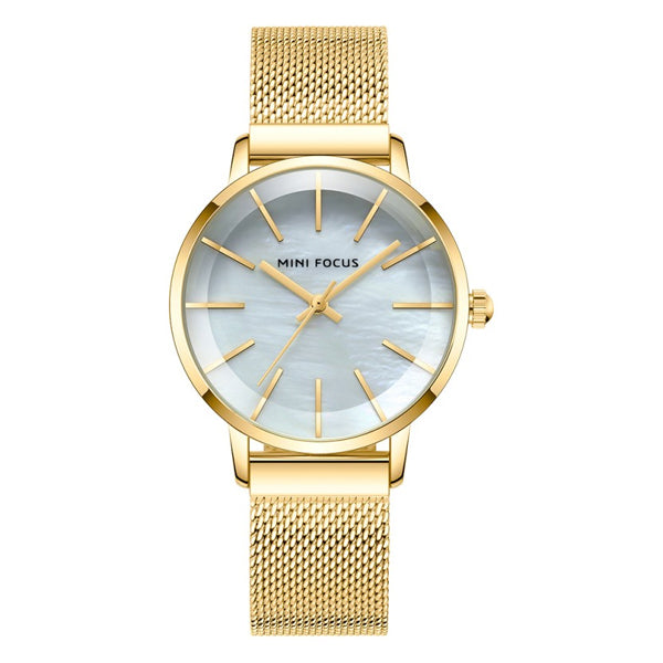 Mini Focus Gold Mesh Bracelet Mother Of Pearl Dial Quartz Watch for Ladies - MF0257L-01