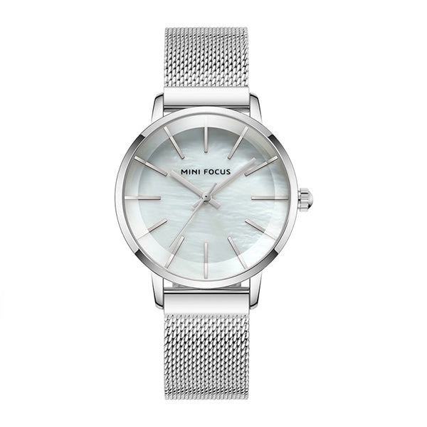 Mini Focus Silver Mesh Bracelet Mother Of Pearl Dial Quartz Watch for Ladies - MF0257L-02