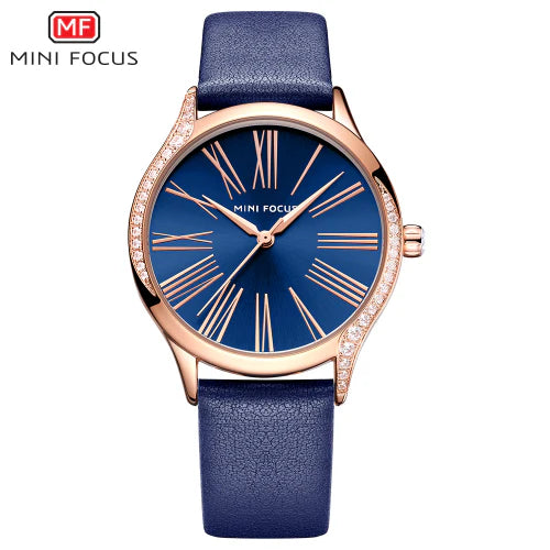 Mini Focus Blue Leather Strap Blue Dial Quartz Watch for Ladies - MF0259L-09