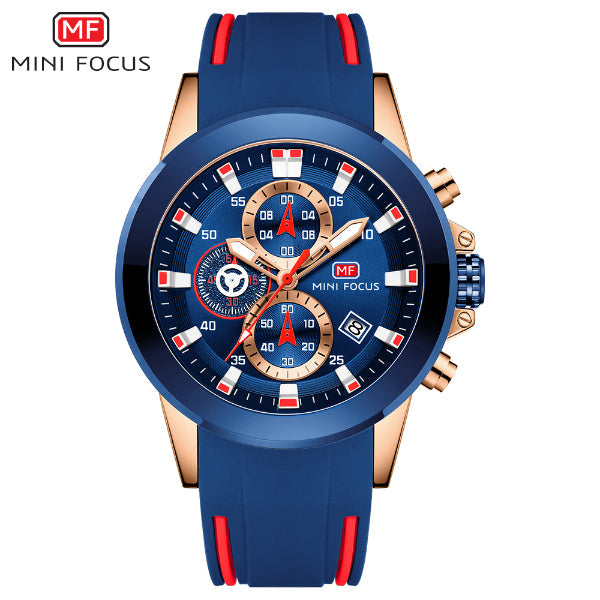 Mini Focus Blue Silicone Strap Strap Blue Dial Chronograph Quartz Watch for Gents - MF0287G-01