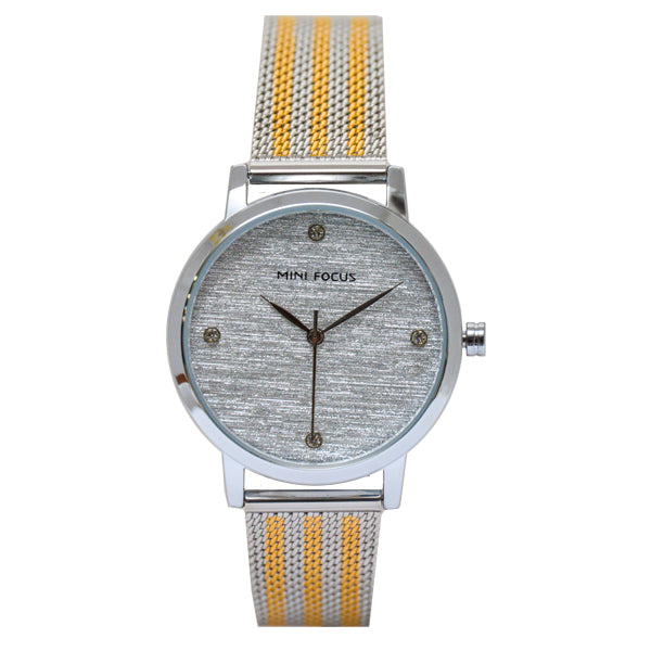 Mini Focus Two-tone Mesh Bracelet Silver Silk Dial Quartz Watch for Ladies - MF0329L-01