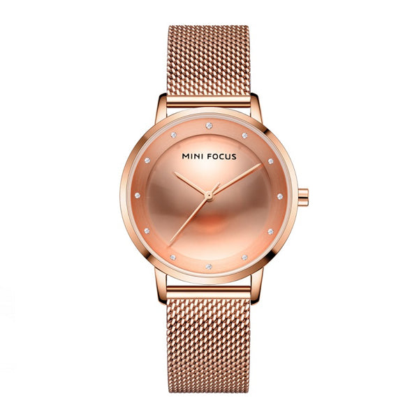 Mini Focus Rose Gold Mesh Bracelet Rose Gold Dial Quartz Watch for Ladies - MF0332L-03