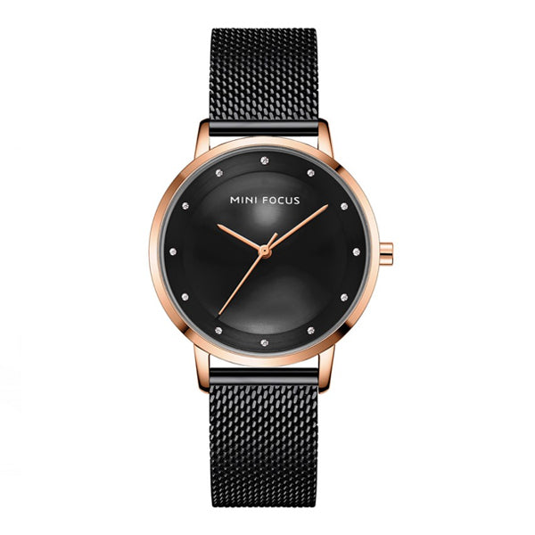 Mini Focus Black Mesh Bracelet Black Dial Quartz Watch for Ladies - MF0332L-05