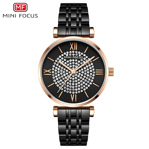 Mini Focus Black Stainless Steel Black Dial Quartz Watch for Ladies - MF0334L-05