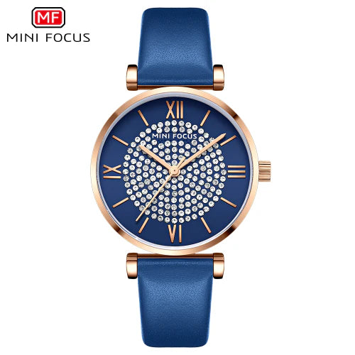 Mini Focus Blue Leather Strap Blue Dial Quartz Watch for Ladies - MF0334L-09