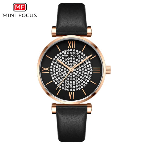 Mini Focus Black Leather Strap Black Dial Quartz Watch for Ladies - MF0334L-10