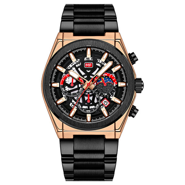 Mini Focus Black Stainless Steel Black Dial Chronograph Quartz Watch for Gents - MF0339G-03