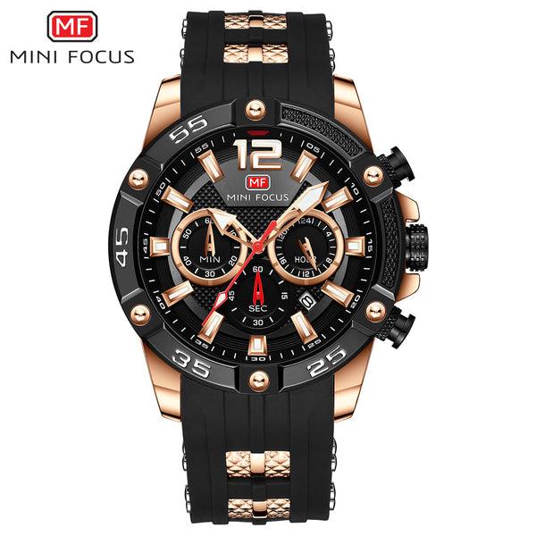 Mini Focus Black Silicone Strap Strap Black Dial Chronograph Quartz Watch for Gents - MF0349G-03