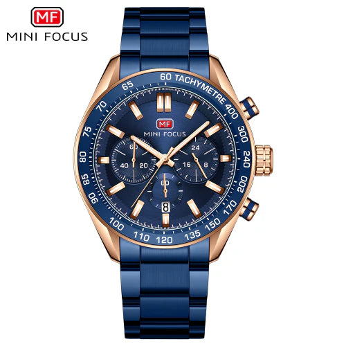 Mini Focus Blue Stainless Steel Blue Dial Chronograph Quartz Watch for Gents - MF0403G-04