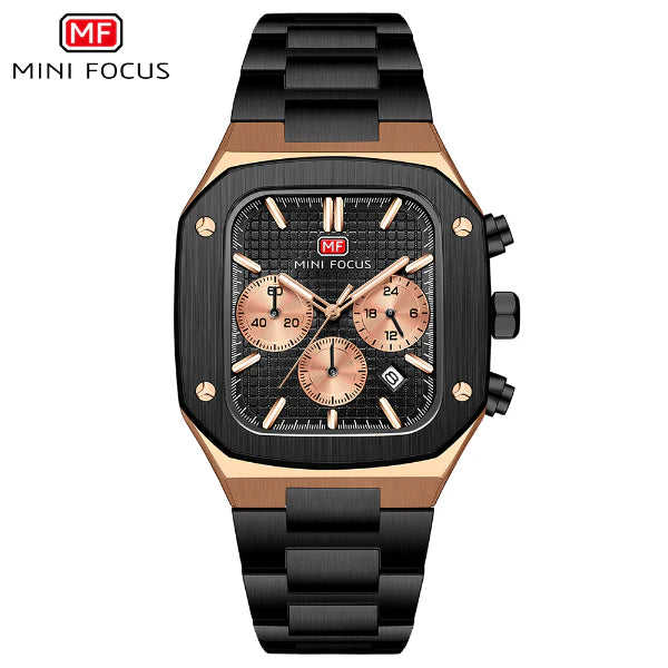 Mini Focus Black Stainless Steel Black Dial Chronograph Quartz Watch for Gents - MF0414G-04