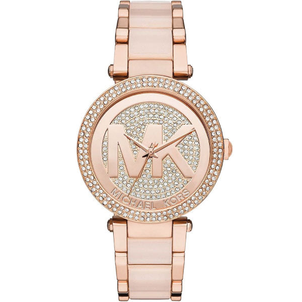 Michael Kors Parker Rose Gold Stainless Steel Rose Gold Dial Quartz Watch for Ladies - MK-6176