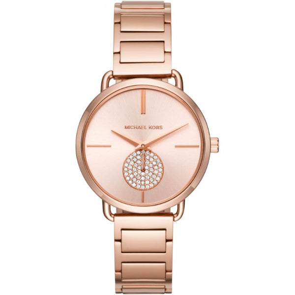 Michael Kors Portia Rose Gold Stainless Steel Rose Gold Dial Quartz Watch for Ladies - MK3640