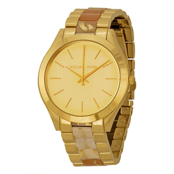 Michael Kors Slim Runway Two-tone Stainless Steel Gold Dial Quartz Watch for Ladies - MK-4300