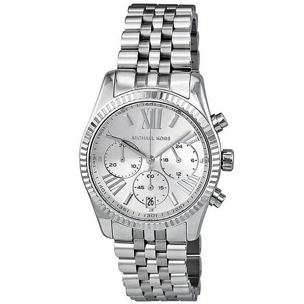 Michael Kors Lexington Silver Stainless Steel Silver Dial Chronograph Quartz Watch for Ladies - MK-5555