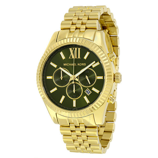 Michael Kors Lexington Gold Stainless Steel Green Dial Chronograph Quartz Watch for Gents - MK-8446