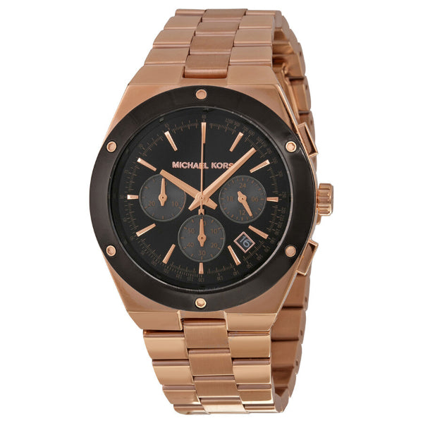 Michael Kors Reagan Rose Gold Stainless Steel Black Dial Chronograph Quartz Watch for Ladies - MK-6208