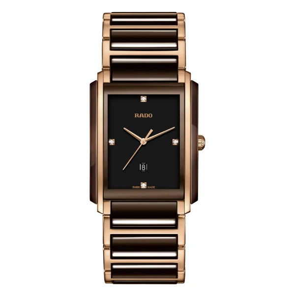 Rado Integral Two-tone Ceramic Strap Black Dial Quartz Unisex Watch- R20219712