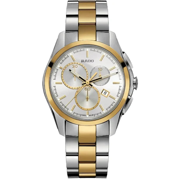 Rado Hyperchrome Two-tone Ceramic Strap Silver Dial Quartz Watch for Gents - R32040102