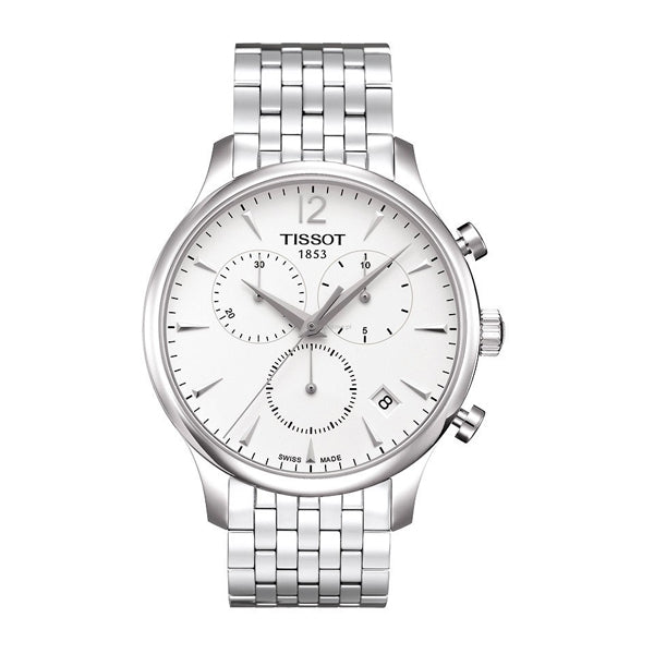 Tissot Tradition Silver Stainless Steel White Dial Chronograph Quartz Watch for Men's - T-0636171103700