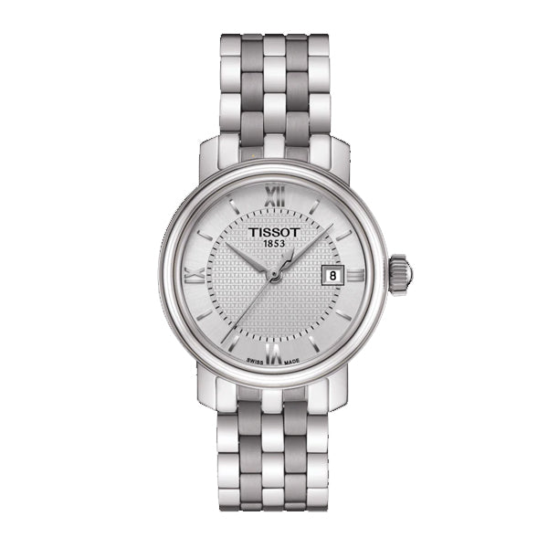 Tissot Bridgeport Black Leather strap Silver Dial Quartz Watch for Ladies - T-0970101603800