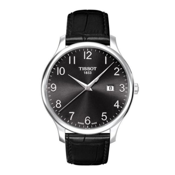 Tissot Tradition Black Leather Black Dial Quartz Watch for Men's- T 063.610.16.052.00