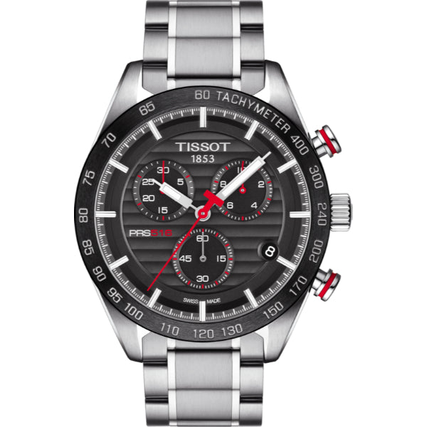 Tissot T-Sport PRS 516 Silver Stainless Steel Black Dial Chronograph Quartz Watch for Men's - T100.417.11.051.01